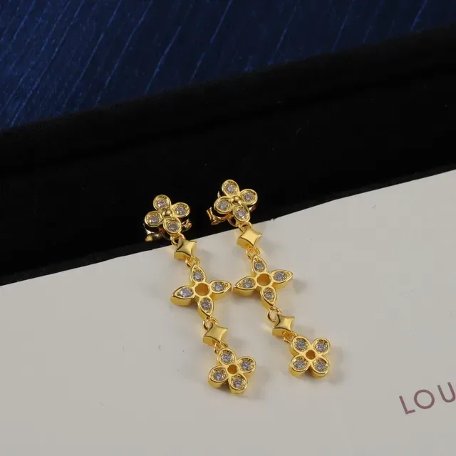 Louis Vuitton Floral Quatrefoil Crystal Dangling Earrings 4