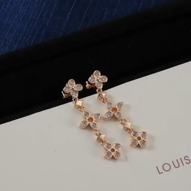 Louis Vuitton Floral Quatrefoil Crystal Dangling Earrings 5