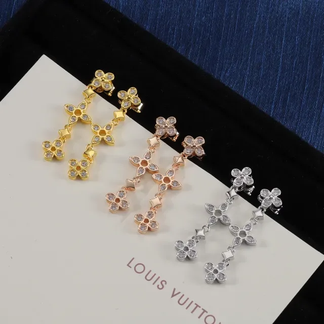 Louis Vuitton Floral Quatrefoil Crystal Dangling Earrings 6