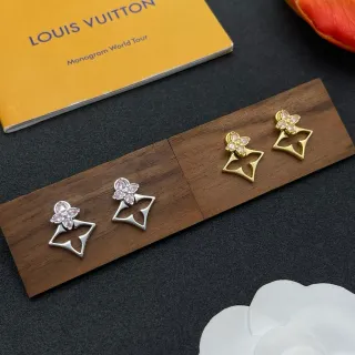 Louis Vuitton Floral Quatrefoil Silver Gold Crystal Studs Open Frame Earrings