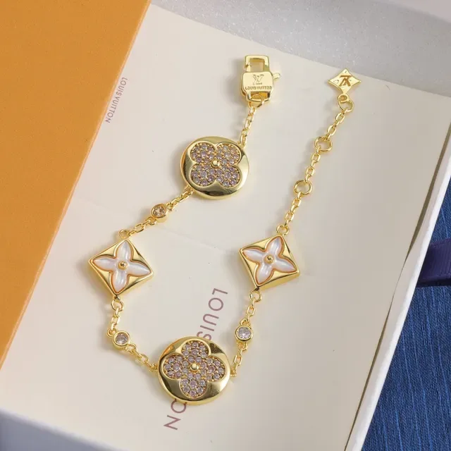 Louis Vuitton Flower Bracelet Gold Rose Gold Silver Chain Floral Motif Bracelets 4