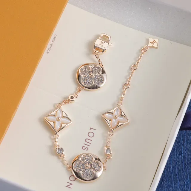 Louis Vuitton Flower Bracelet Gold Rose Gold Silver Chain Floral Motif Bracelets 6