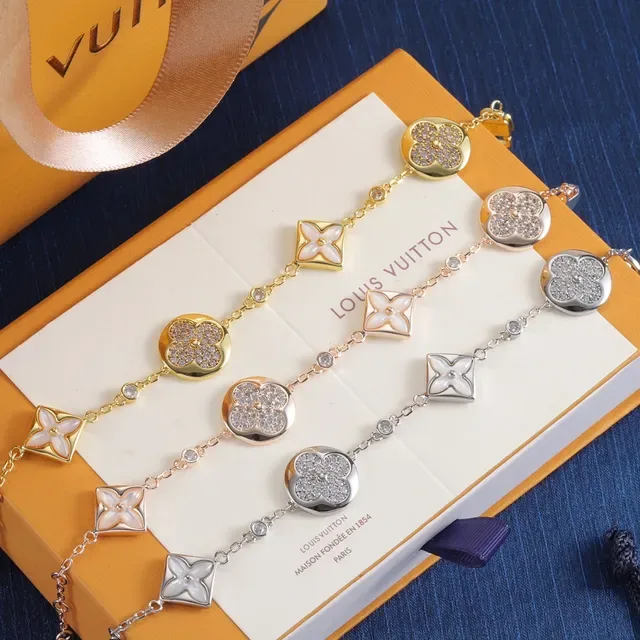 Louis Vuitton Flower Bracelet Gold Rose Gold Silver Chain Floral Motif Bracelets 8