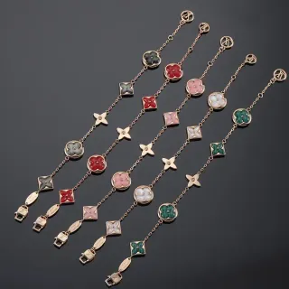 Louis Vuitton Flower Chain Bracelet Multicolor Enamel Gold-Tone Bracelets