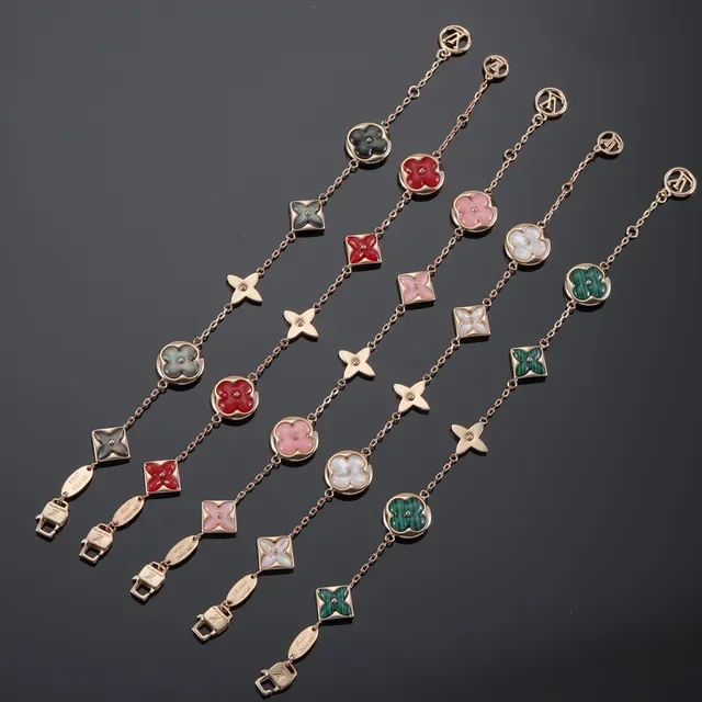 Louis Vuitton Flower Chain Bracelet Multicolor Enamel Gold-Tone Bracelets 1