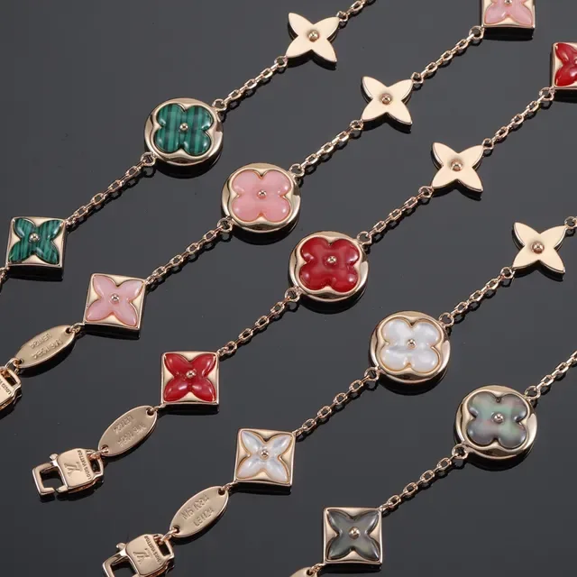 Louis Vuitton Flower Chain Bracelet Multicolor Enamel Gold-Tone Bracelets 2
