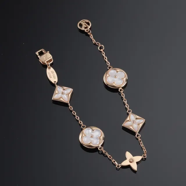 Louis Vuitton Flower Chain Bracelet Multicolor Enamel Gold-Tone Bracelets 5