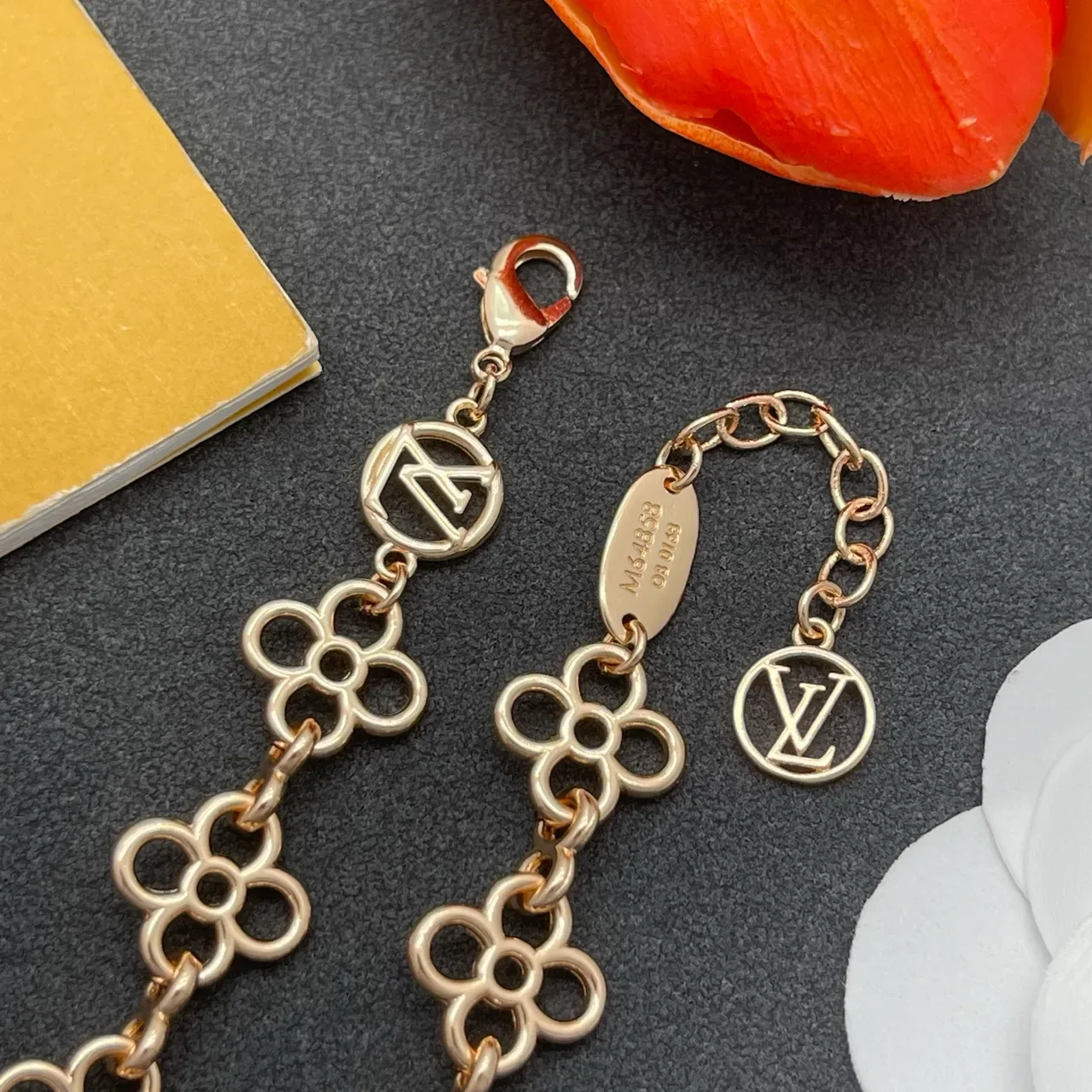 Louis Vuitton Flower Gold Floral Link Chain Openwork Petals Bracelet 6