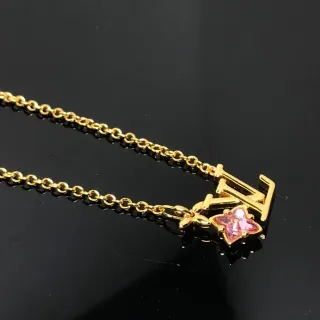Louis Vuitton Flower Monogram Gold-Tone Pink Crystal Necklace
