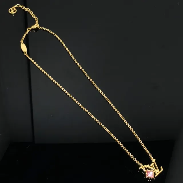 Louis Vuitton Flower Monogram Gold-Tone Pink Crystal Necklace 2