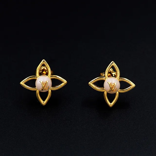 Louis Vuitton Flower Motif Gold-Tone and White Cabochon Earrings 2