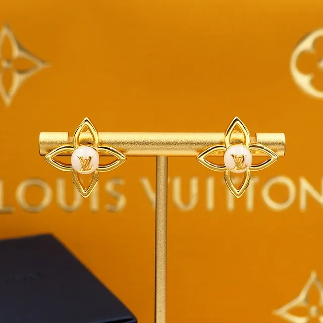 Louis Vuitton Flower Motif Gold-Tone and White Cabochon Earrings 3