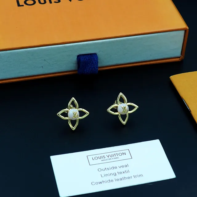 Louis Vuitton Flower Motif Gold-Tone and White Cabochon Earrings 4