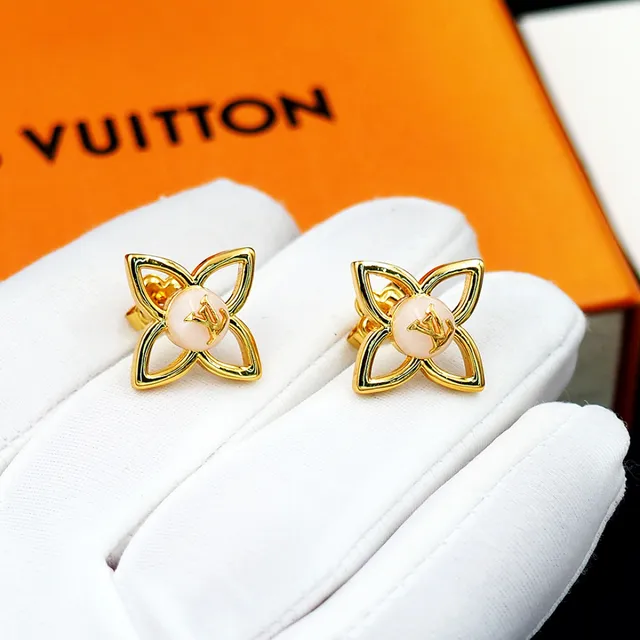 Louis Vuitton Flower Motif Gold-Tone and White Cabochon Earrings 5