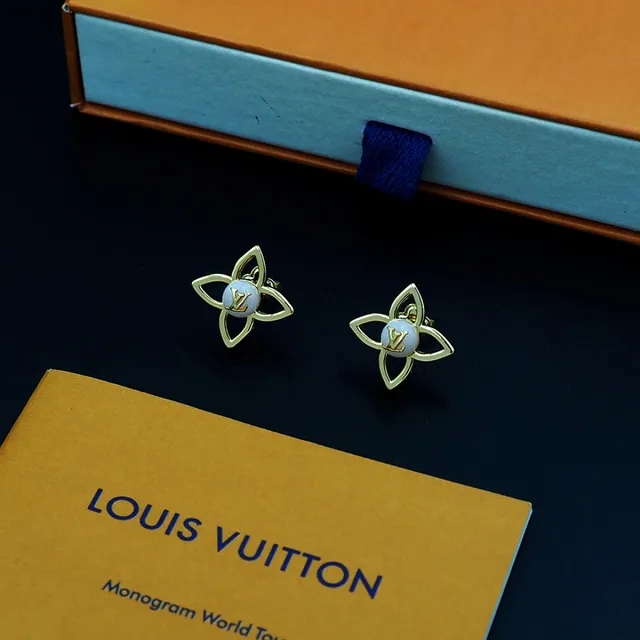 Louis Vuitton Flower Motif Gold-Tone and White Cabochon Earrings 6