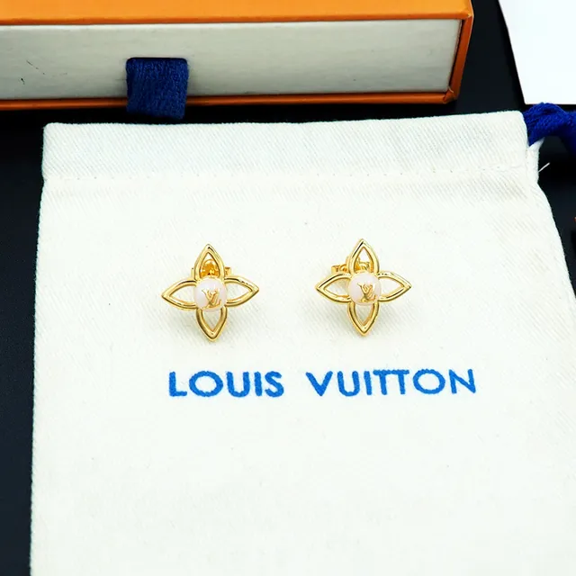 Louis Vuitton Flower Motif Gold-Tone and White Cabochon Earrings 7