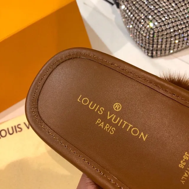 Louis Vuitton Fur Monogram Slipper Brown White Slippers 6