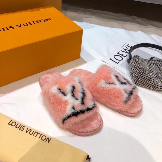 Louis Vuitton Furry Monogram Pink Slippers 2
