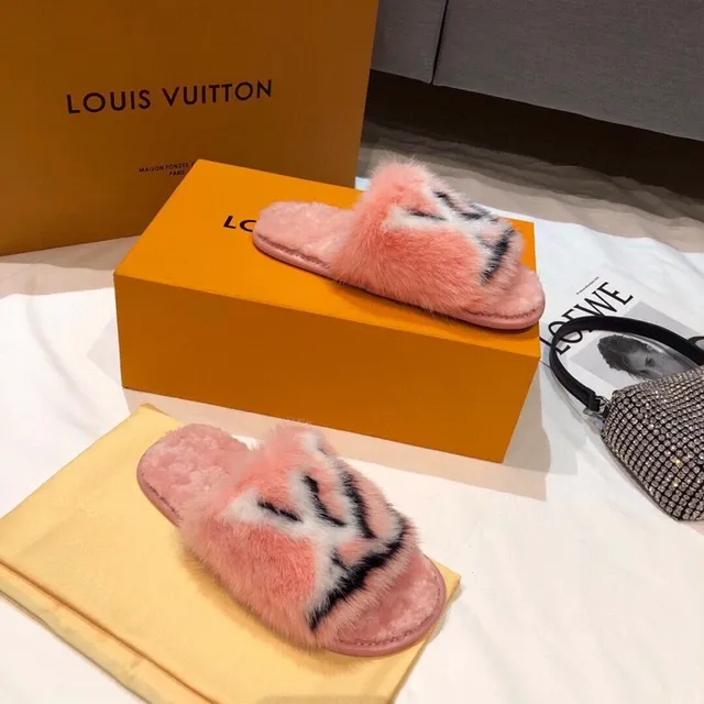 Louis Vuitton Furry Monogram Pink Slippers 3