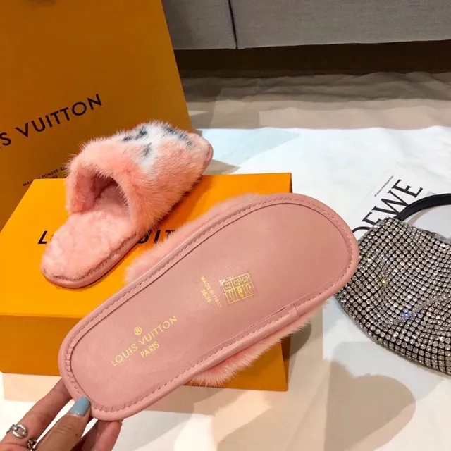 Louis Vuitton Furry Monogram Pink Slippers 4