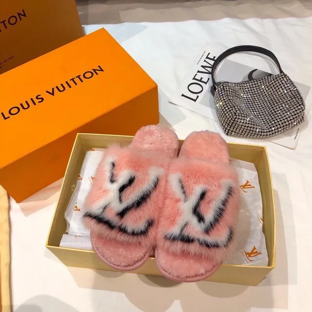 Louis Vuitton Furry Monogram Pink Slippers 6