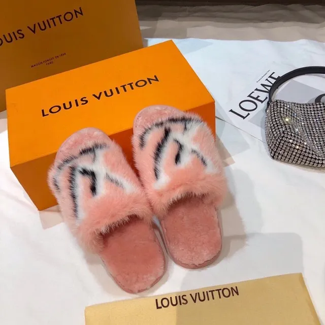 Louis Vuitton Furry Monogram Pink Slippers 9