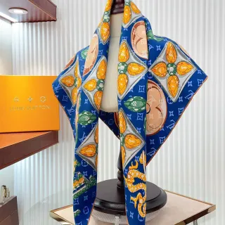 Louis Vuitton रत्न और ड्रैगन प्रिंट नेवी सिल्क स्कार्फ