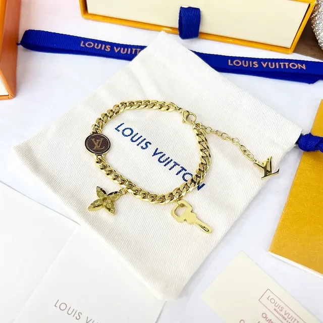 Louis Vuitton Gold and Silver Tone Chain Charm Bracelets 4