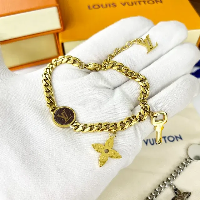 Louis Vuitton Gold and Silver Tone Chain Charm Bracelets 5