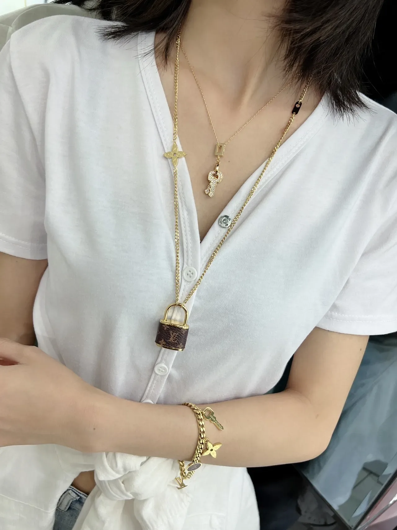 Louis Vuitton Gold and Silver Tone Chain Charm Bracelets 6