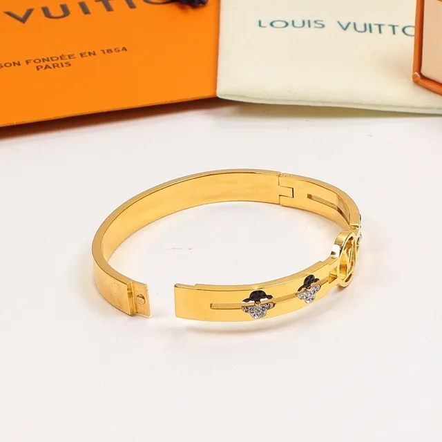 Louis Vuitton Gold Black Metal Hinged Bangle Bracelet 2