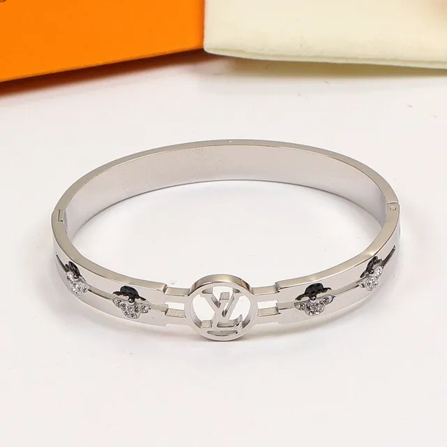 Louis Vuitton Gold Black Metal Hinged Bangle Bracelet 3