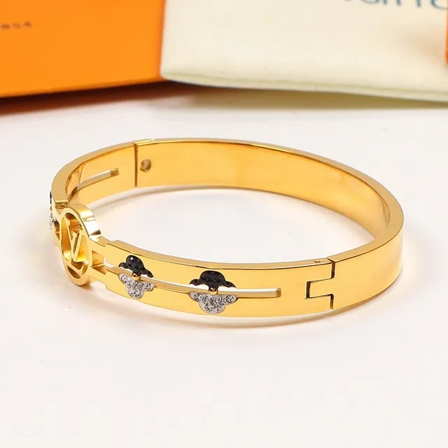 Louis Vuitton Gold Black Metal Hinged Bangle Bracelet 4