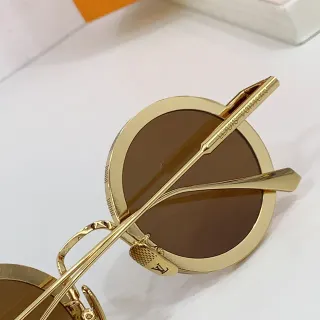 Louis Vuitton Gold Brown Round Metal Frame Thin Double Bridge Sunglasses