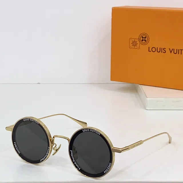 Louis Vuitton Lunettes de soleil cadre métal rond doré marron fin double pont 4