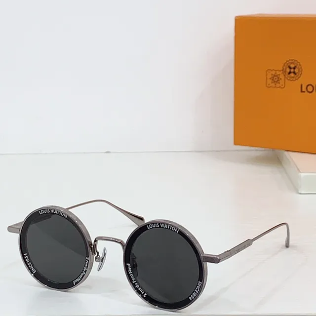 Louis Vuitton Lunettes de soleil cadre métal rond doré marron fin double pont 5