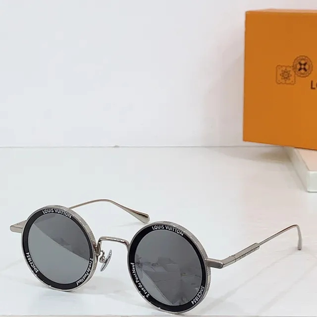 Louis Vuitton Lunettes de soleil cadre métal rond doré marron fin double pont 8