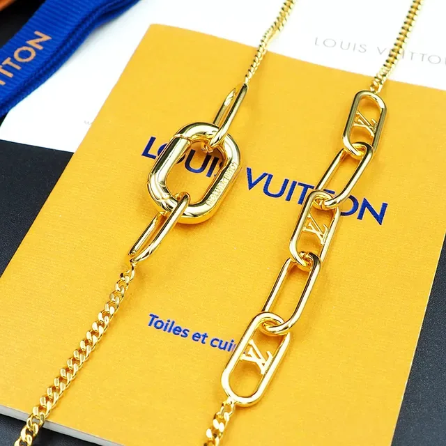 Louis Vuitton Gold Curb Chain Monogram-Engraved Oval Links Necklace 5