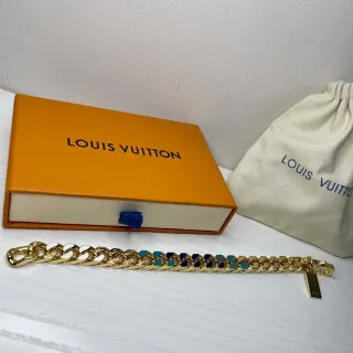 Louis Vuitton Gold Multicolor Curb Chain Enamel-Inlaid Links Bracelet