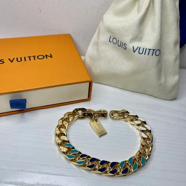 Louis Vuitton Gold Multicolor Curb Chain Enamel-Inlaid Links Bracelet 4
