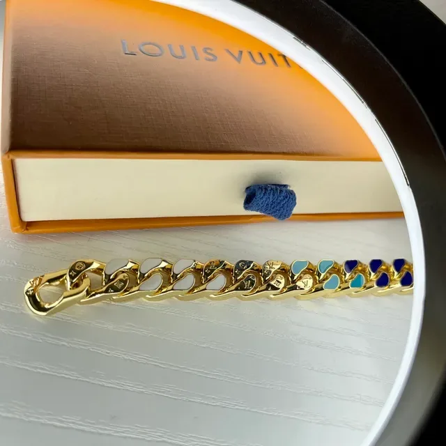 Louis Vuitton Gold Multicolor Curb Chain Enamel-Inlaid Links Bracelet 8