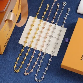Louis Vuitton Gold Silver Chain-Link Floral-Star Motif Necklace