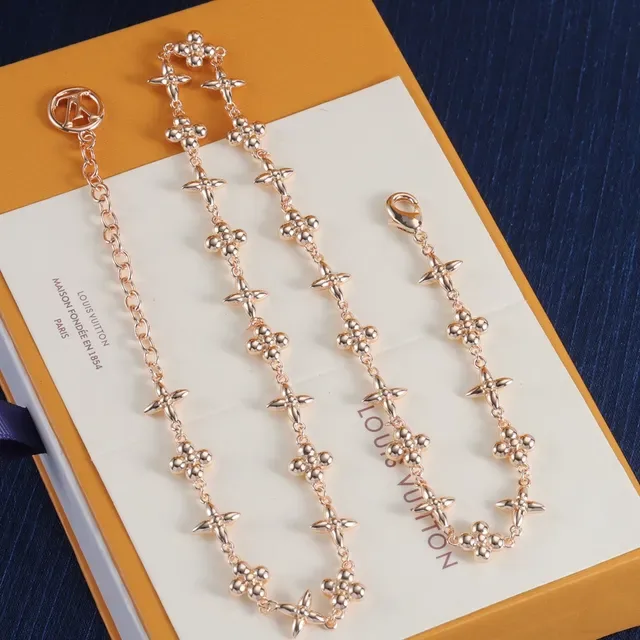 Louis Vuitton Gold Silver Chain-Link Floral-Star Motif Necklace 3