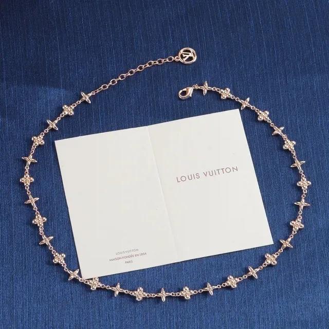 Louis Vuitton Gold Silver Chain-Link Floral-Star Motif Necklace 5
