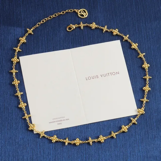 Louis Vuitton Gold Silver Chain-Link Floral-Star Motif Necklace 6