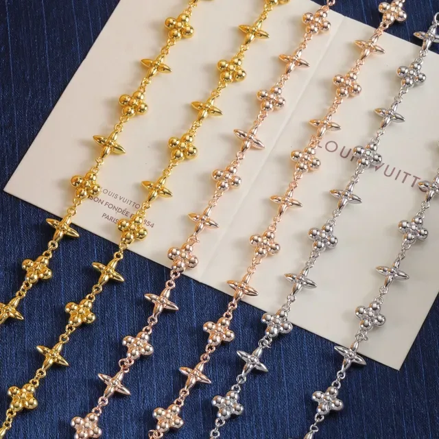 Louis Vuitton Gold Silver Chain-Link Floral-Star Motif Necklace 7