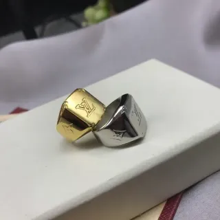 Louis Vuitton Gold Silver Geometric Block Engraved Monogram Ring