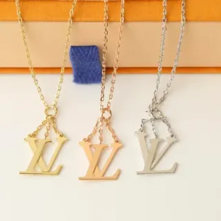 Louis Vuitton Gold Silver Monogram Pendant Chain-Link Suspension Necklace