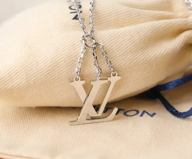 Louis Vuitton Gold Silver Monogram Pendant Chain-Link Suspension Necklace 5