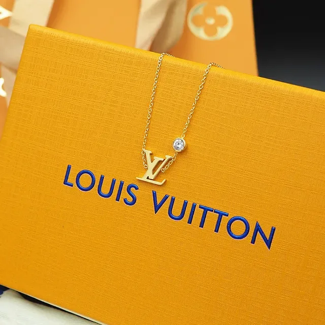 Louis Vuitton Gold Silver Monogram Pendant Crystal Accent Necklace 7